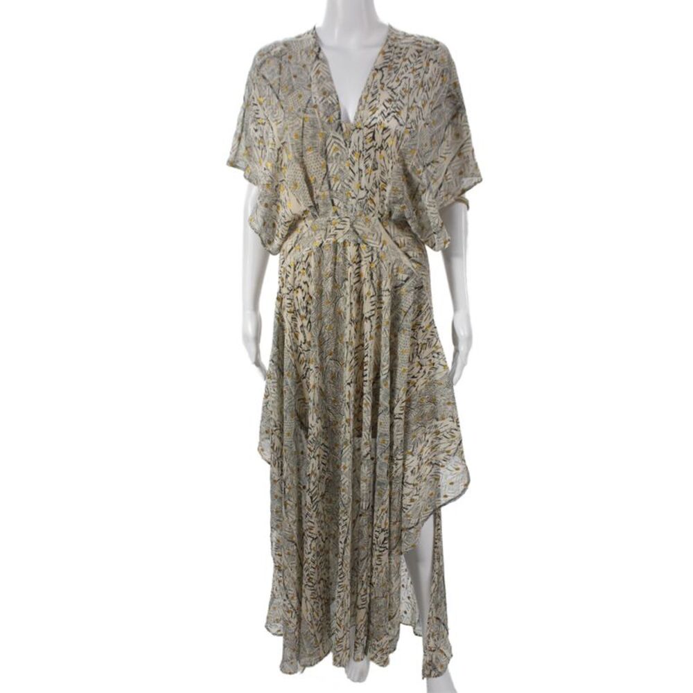 En Creme Womens Beige Kaftan Maxi Slip Dress V-Neck Zip Size S